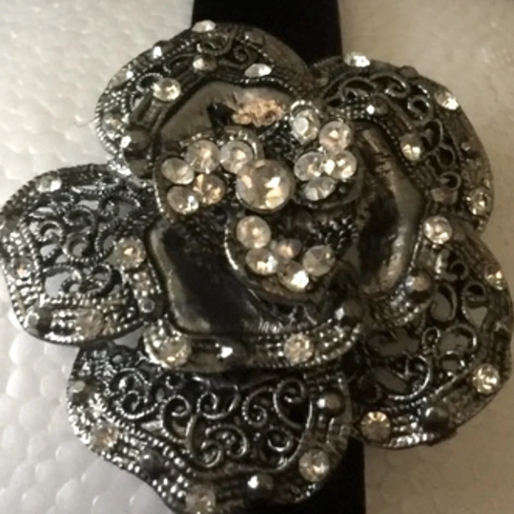 Black Rhinestone Filigree Flower Headband